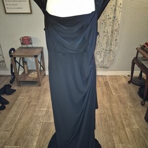 Black Sleeveless Cowl Neck Cocktail Gown